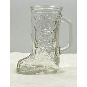 Vintage Cowboy Boot Glass Beer Mug Clear Embossed Western Novelty Stein Handle